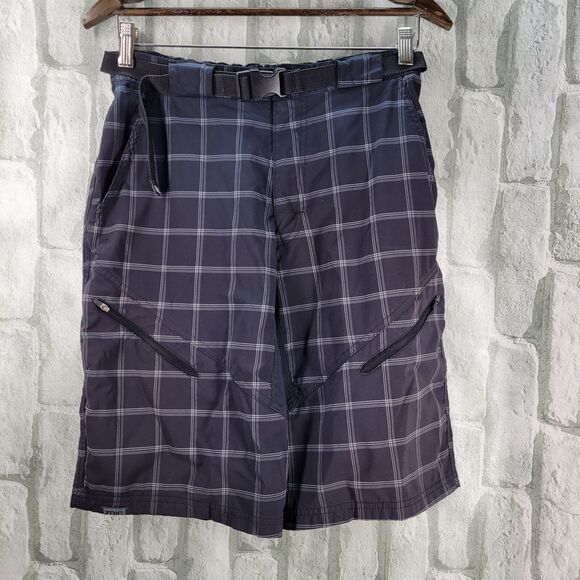 Zoic MTB Shorts Cargo Belted Stretch Waist Black Plaid Mens Medium Baggy Loose - Picture 3 of 9